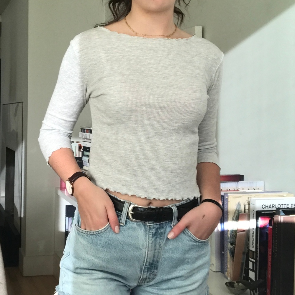 Brandy Melville Gray Lettuce Edge Top